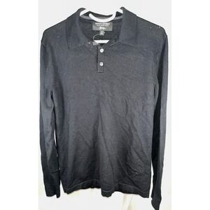 Banana Republic Italian Merino Wool Long Sleeve Polo Sweater Black Medium Tall M